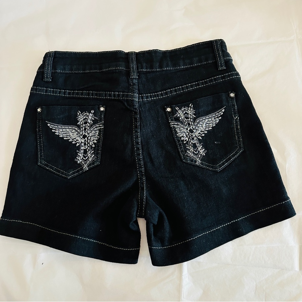 QQMY Shorts Denim black & Metallic Pockets Size 3/4